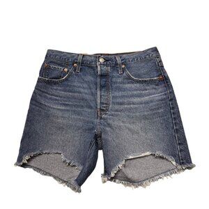 Levis 501 Jean Shorts Blue High Rise Button Fly Distressed Womens